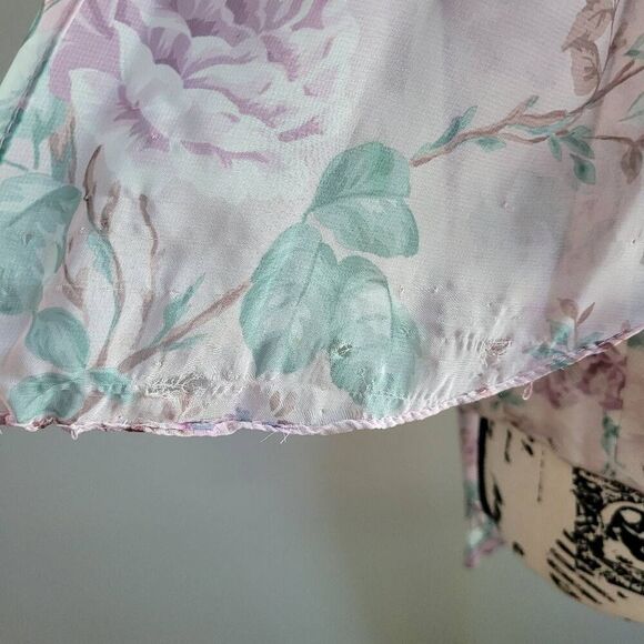 VTG rare deadstock 80s floral blouse puff sleeve attached scarf regency cottage - Picture 8 of 14